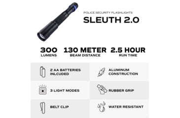 Image of Police Security Flashlights Psf Sleuth 2.0 Flashlight Whte 350 Lum 2aa Batteries 3 Modes