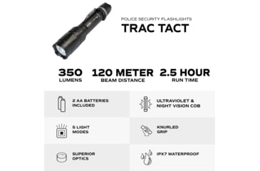 Image of Police Security Flashlights Psf Trac Tact Flashlight White 350 Lum 2aa Batteries 3 Modes