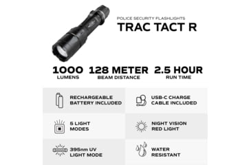 Image of Police Security Flashlights Psf Trac Tact R Flashlight Wht 1000 Lum Rchble 5 Modes W/red