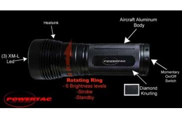 Image of PowerTac X3000 Flashlight 3000 Lumens, Black POWERTAC-X3000