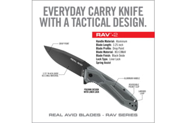 Image of Real Avid RAV-2 Folding Knife, 3.25in, 8Cr13MoV, Black Oxide Drop Point Plain Blade, Blue/Black Aluminum Handle, AVRAV2