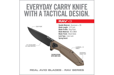 Image of Real Avid Rav-3 Assisted Opening Folding Knife, 3.25 in Blade, Stainless Steel, AVRAV3