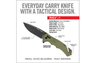 Image of Real Avid Rav-4 Knife Assisted Folding 3.25 Bld Green Nylon