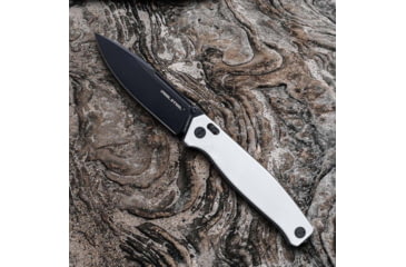 Image of Real Steel Huginn White Folding Knife, 4.63in Closed, 3.63in Black Oxide Coated VG-10 SS Blade, White G10 Handle, 7652WB