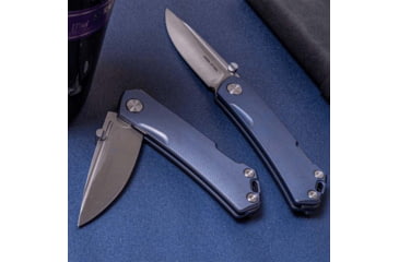 Image of Real Steel Luna Maius Blue Folding Knife, 4.25in Closed, 3in Satin Bohler N690 SS Blade, Slate Blue Anodized Titanium Handle, 7093