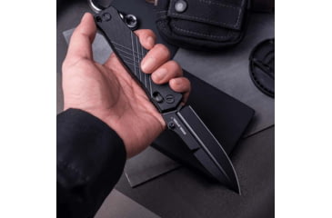 Image of Real Steel Muninn Blackout Folding Knife, 4.63in Closed, 3.63in Black Stonewash VG-10 SS Blade, Black G10 Handle, 7752B