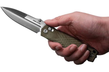 Image of Real Steel Muninn Micarta Folding Knife, 4.5in Closed, 3.63in Satin VG-10 SS Blade, Green Canvas Micarta Handle, 7751GM