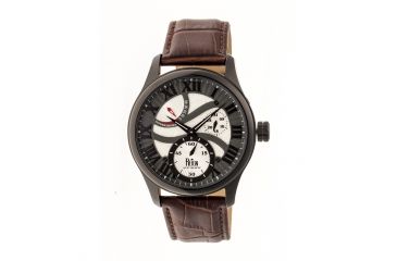 Image of Bhutan Genuine Leather Mens Watch,Black/Grey Dail,Grey Case,Brown