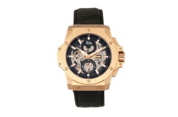 Image of Reign Commodus Automatic Skeleton Leather-Band Watch, Rose Gold/Black, One Size, REIRN4005