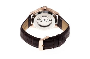 Image of Gustaf Genuine Leather Mens Watch,White Dial,Rose Gold Case,Brown