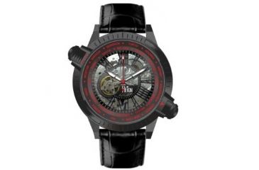 Image of Mens Thanos Watch,Red Dial,Black Bezel,Black Leather Strap