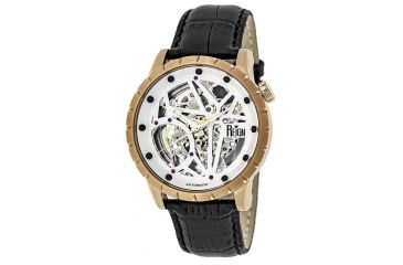 Image of Reign Mens Xavier Automatic Skeleton Dial Crocodile-Embossed Leather Strap Watch Rose Gold Bezel, Rose Gold/Circle-shaped Case, Silver/analog Dial, Rose Gold Hands REIRN3905