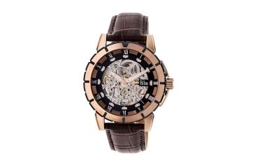 Image of Reign Philippe Automatic Skeleton Dial Leather-Band Watch, Black REIRN4606