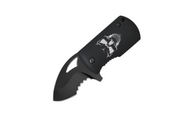 Image of Renegade Tactical Steel Fast Clip - Black Skull, 1.5in 420 Stainless Blade, Aluminum Handle, RT137