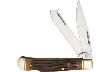 Image of Roper Knives Double Action Lockback Folding Knife, Satin 1065 Carbon Steel Clip/ Spey Blades, Coffee Brown Jigged Bone Handle, RP0004CBB