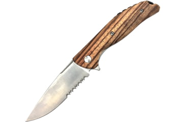 Image of Roper Knives Outlaw Linerlock Folding Knife, 3.25in Satin Partially Serrated D2 Tool Steel Drop Point, Zebra Wood Handle, RP0035ZW