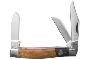 Image of Roper Knives Rattler Stockman Folding Knife, Satin finish 1065 carbon steel clip, sheepsfoot, a, Black and tan micarta handle, RP0001CMT