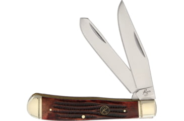 Image of Roper Knives Tobacco Trapper Folding Knife, Satin 1065 Carbon Steel Clip/ Spey Blades, Brown Jigged Bone Handle, RP0002CTB