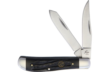 Image of Roper Knives Trapper Bone Folding Knife, Satin 1065 Carbon Steel Clip/ Spey Blades, Black Jigged Bone Handle, RP0008CBK
