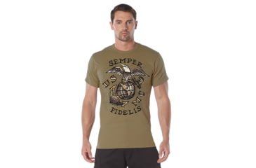Image of Rothco USMC Semper Fidelis T-Shirt - Men's, Coyote Brown, Extra Large, 11780-CoyoteBrown-XL