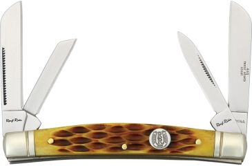 Image of Rough Rider Congress Fold knife, SS twin sheepsfoot, pen and coping blade, Amber jigged bone handles RR053