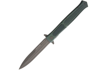 Image of Rough Rider Large Stilletto Linerlock Folding Knife, 5.75in Gray Titanium Coated SS Blade, Green Aluminum Handle, Pocket Clip, RR1861