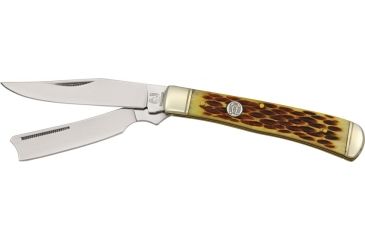 Image of Rough Rider Razor Trapper Fold Knife, SS clip and razor blade, Amber jigged bone handle RR072