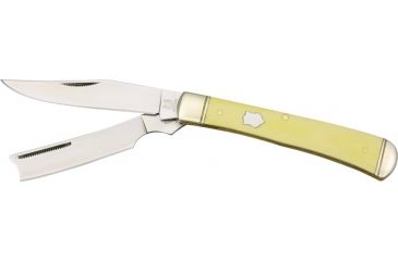 Image of Rough Rider Razor Trapper Fold Knife, SS clip and razor blade, Smooth yellow synthetic handle RR892