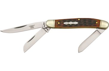 Image of Rough Rider Stockman Fold Knife 3.5in, Clip, spey and sheepsfoot blade, Amber jigged bone handle RR438