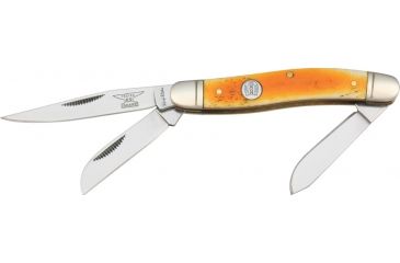 Image of Rough Rider Stockman Fold Knife 3.5in, Clip, spey and sheepsfoot blade, Orange smooth bone handle RR005