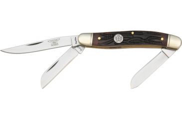 Image of Rough Rider Stockman Fold Knife 3.5in, Clip, spey and sheepsfoot blade, Stag bone handle RR158