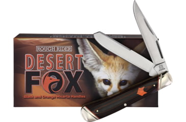 Image of Rough Rider Desert Fox Trapper Knife, 4.13in Closed, Satin Stainless Clip/Spey Blades, Black/Orange Micarta Handle, RR2300 KB201R