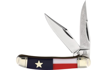 Image of Rough Rider Texas Star Copperhead Knife, 3.75in Closed, Clip/Skinner Blades, Red/White/Blue Plastic Handle, RR2506 KB207