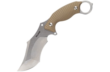 Image of RUIKE F181 Fixed Blade Sand Knife, 4.5 stonewash finish 14C28N Sandvik stainless bla, Tan sculpted G10 handle, F181-W