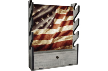 Image of Rush Creek Creations 4 Gun Wall Rack w/Storage, Barn Wood/Americana Flag, 38-4047
