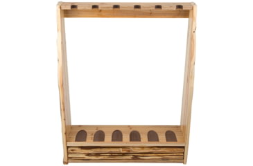 Image of Rush Creek Creations Rustic Wood 6 Gun Storage Rack w/Accessory Compartment, Natural Pine Skip Peel, 37-0037