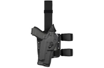 Image of Safariland Model 6384RDS-SP10 ALS OMV Drop Leg Holster, S&amp;W M&amp;P 9mm/.40 &amp; M&amp;P 2.0 .40 only w/Sure Fire X300, Left Hand, STX Plain, Single Strap, Drop Flex Adapter, Black, 6384RDS-2192-132-MS25