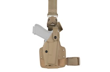 Image of Safariland SLS Tactical Holster w/ Quick Release Leg Harness, Right Hand, STX FDE Brown Leg Shroud Single Strap 6005-5340-551-SP10