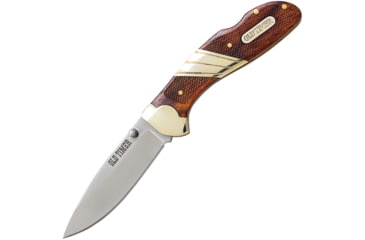 Image of Schrade Old Timer Medium Lockback Folding Knife, 2.75 satin finish stainless drop point blade, brown checkered wood handle, 31OT