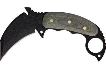 Image of Shadow Tech Combat Karambit Fixed Knife, 1095 high carbon steel karambit blade with black p, OD green canvas micarta handle STK062