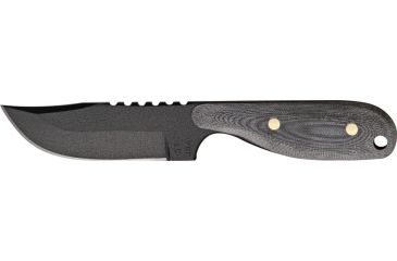 Image of Shadow Tech Talon E Clip Fixed Knife, black powder coated 1095 carbon steel clip blade, Black/gray canvas micarta onlay handle STK020