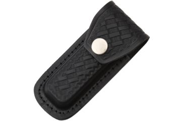 Image of Sheath Folding Knife Sheath, Black leather w/embossed basketweave,3.5-4in closed SH1143