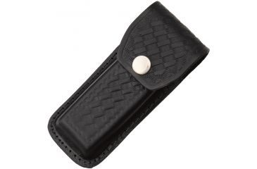 Image of Sheath Folding Knife Sheath, Black leather w/embossed basketweave,4.5-5.25in closed SH1144
