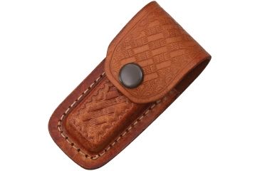 Image of Sheath Folding Knife Sheath, Brown leather w/ embossed basketweave, 3-3.5in closed SH1130