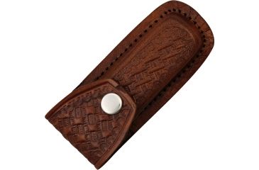 Image of Sheath Leather Folding Knife Belt Sheath for 3.5-4in Knife, Dark brown embossed basketweave SH1092