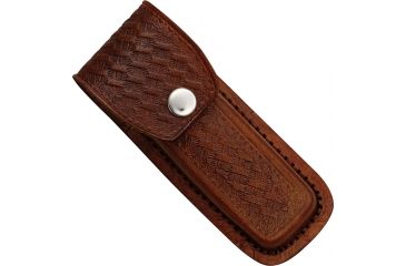 Image of Sheath Leather Folding Knife Belt Sheath for 4.5in-5.25in Knife, Dark brown embossed basketweave SH1093