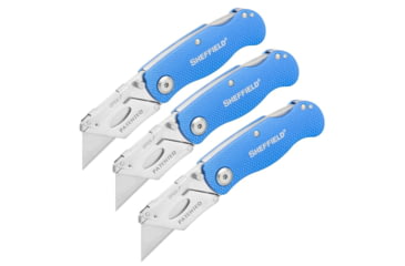 Image of Sheffield Lock Back Utility Knife Three Pack Ultimate, 3.5in, Blue, Black, Red, 12514