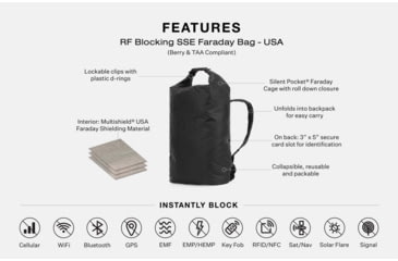 Image of SLNT RF Blocking SSE Faraday Bag, USA Berry Compliant, Black, 19L, SL-PKGB-BER-01