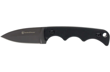 Image of Smith and Wesson Neck Fixed Blade Knife, 8Cr13MoV Stainless Steel, Spear Point Plain Blade, Black G10 Handle, 1193156