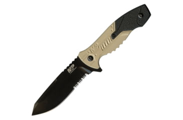 Image of Smith &amp; Wesson M&amp;P Full Tang Fixed Blade Knife, 4.1 in, Partially Serrated Tanto Stainless Steel Blade, Black/Tan Aluminum &amp; Rubber Handle, M.O.L.L.E. Compatible Belt Sheath, SWMPF2CS